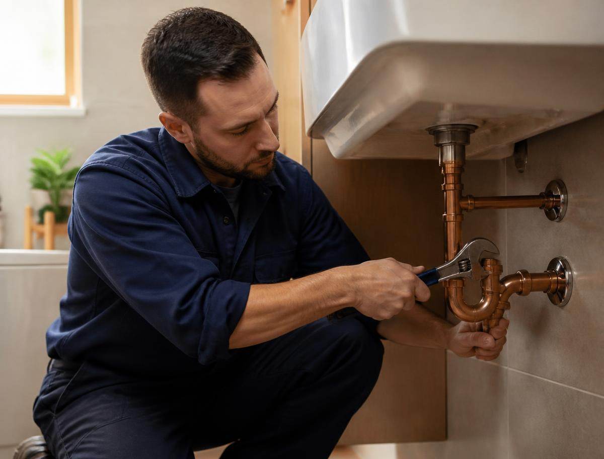 Licensed Arizona plumber working on residential water lines, illustrating Arizona Plumbing & HVAC Cost Guides
